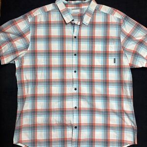 Columbia Plaid Button-Up Shirt - Blue, White, and Orange - Size XXL